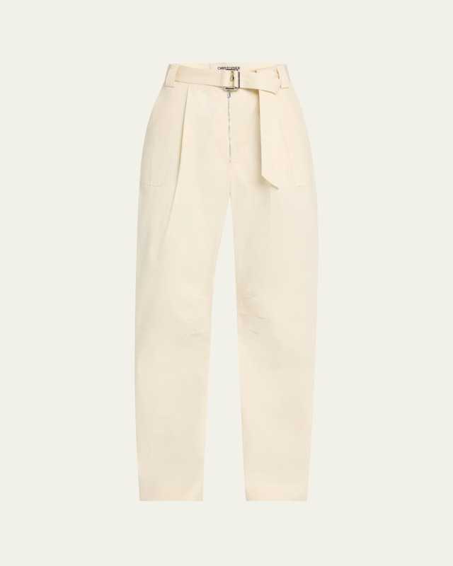 Patch-Pocket Barrel-Leg Belted Trousers